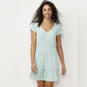 Lauren Conrad Dress Women's XL Mint Green Smocked Waist Tiered Stretch Modest
